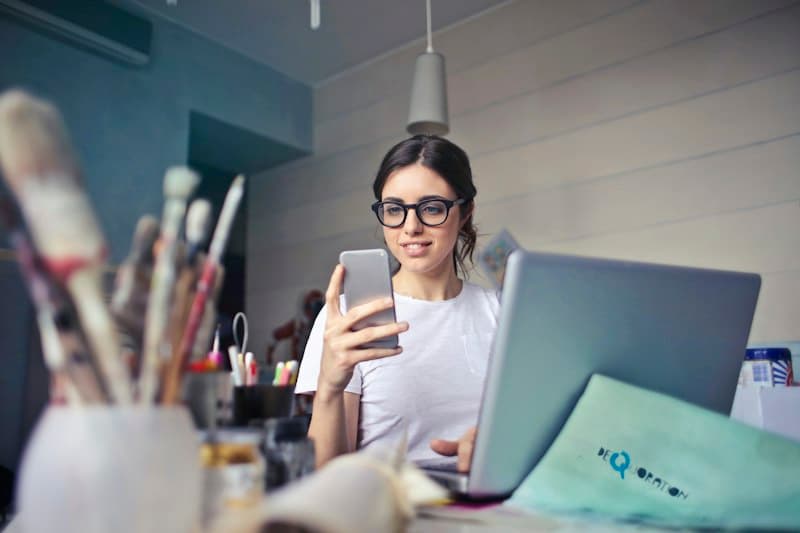 Small business owner working on content